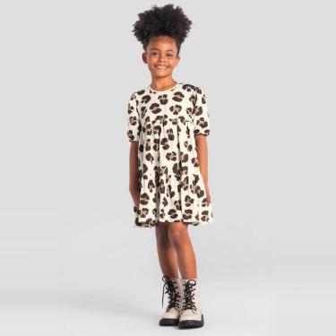 Imagem de Vestido infantil menina animal print em cotton Brandili