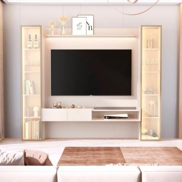 Imagem de Conjunto Painel para Tv 75pol em Mdf com Led e Torres Reflecta Vitoria Regia Off White