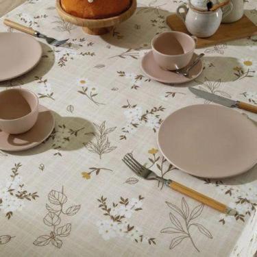 Imagem de Toalha de Mesa Dohler Clean Esmeralda Bege Floral, 1,60 Redonda
