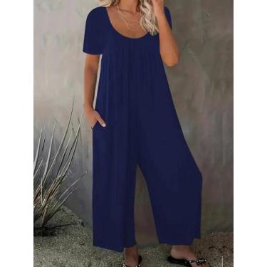 Imagem de Macacão De Verão plus Size Feminino 0XL-5XL Em Cor Sólida Com Bolsos E