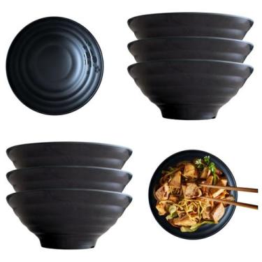Imagem de 6 Bowl Oriental 1000ml Tigela Redonda em Melamina Preto 1L - Best
