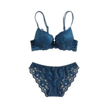 Imagem de Conjunto De Lingerie Elegante Com Sutiã Push-Up De Renda Bordada E Cal