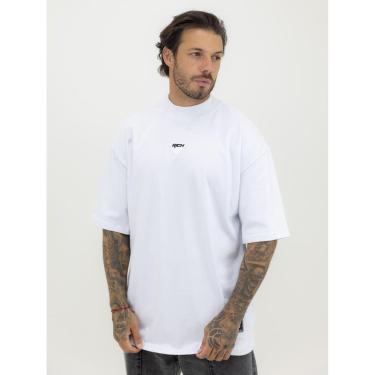 Imagem de Camiseta Oversized Gola Alta Borracha Triângulo White Black Streetwear Branco-Masculino