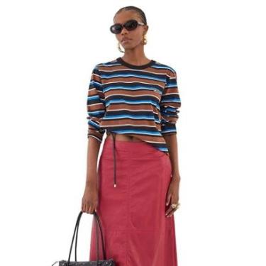 Imagem de Camiseta Colcci Manga Longa Listrada Marrom Feminina-Feminino