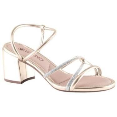 Imagem de Sandália Via Uno Feminina Salto Bloco Tiras Strass Moderna-Feminino