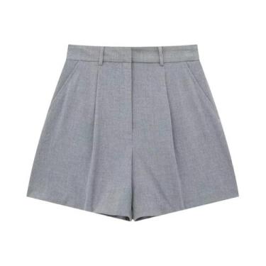 Imagem de Conjunto De 2 Peças Para Mulheres: Shorts De Cintura Alta Cinza E Cole