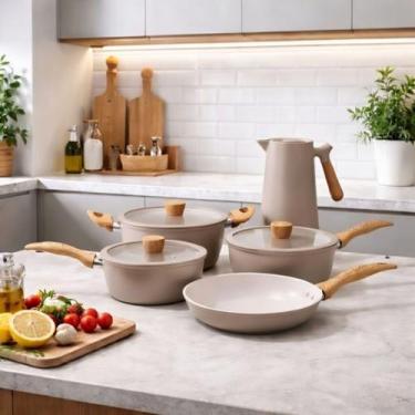 Imagem de Jogo Panelas 4 Peças Caçarola Frigideira + Garrafa - Casa das Utilidad