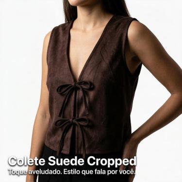 Imagem de Colete Suede Cropped Feminino com Laço Premium Style Box 320015-Feminino