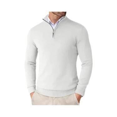 Imagem de Suéter Masculino Slim Fit Leve Com Zíper De Um Quarto, Gola Alta, Tric