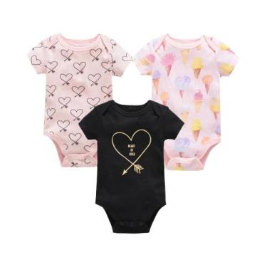 Imagem de Conjunto De Bodies De Algodão Para Bebês Meninas De Verão, 3 Peças, Ro