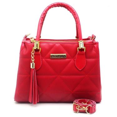 Imagem de Bolsa Feminina Média OEM Shopbag Bordada Dubai em Couro Sintético 24x19x10 cm Vermelho para Uso Diário