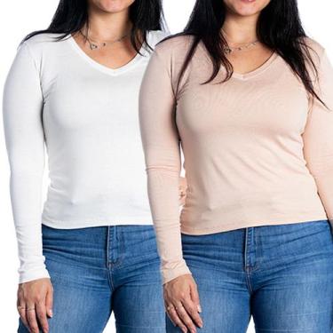 Imagem de Kit 2 blusas feminina manga comprida segunda pele gola v - Maranne, Ki