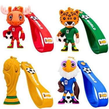 Imagem de Kit Chaveiros Mascotes e Taça 6cm Futebol Copa do Mundo 2026 - Life To