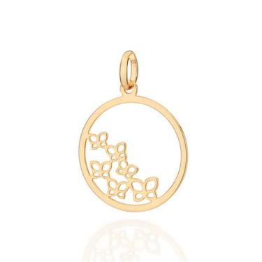 Imagem de Pingente Redondo Borboletas Banhado a Ouro Rommanel 542972 Cor:Dourado