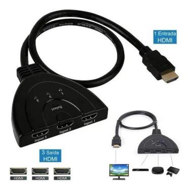 Imagem de Hub Adaptador Hdmi Switch HDTV 3x1 Com 3 Portas 1080p ParaTelevisão - 