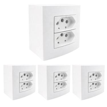 Imagem de 4Und Caixa Sobrepor Tomada Dupla 75mm 2P+T 20A/250V Branco - MarGirius