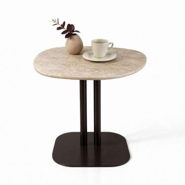 Imagem de Mesa Apoio Atria base dupla laca marrom Tampo Mármore Travertino Orgânico