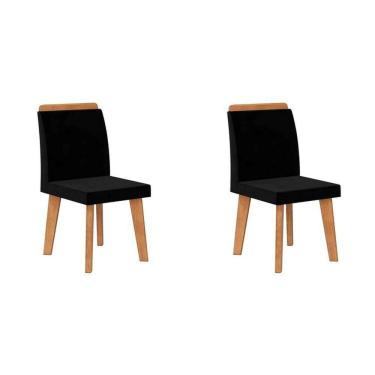 Imagem de Conjunto com 2 Cadeiras Sala de Jantar Pés em Madeira Maciça Assento e Encosto Estofado...