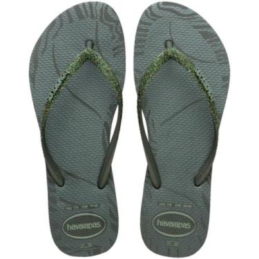 Imagem de Chinelo Havaianas Slim Glitter Edge Feminino - Verde Oliva - 35/36, 35