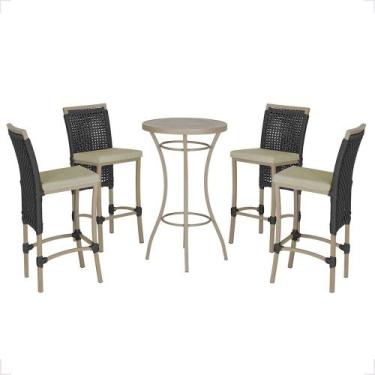 Imagem de Mesa Bistrô e 4 Banquetas Roma Fendi Corda Náutica Estofado 7 Trama Or