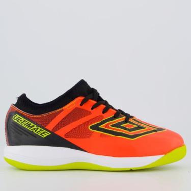 Imagem de Chuteira Umbro Ultimate Futsal Juvenil Coral e Verde, 35