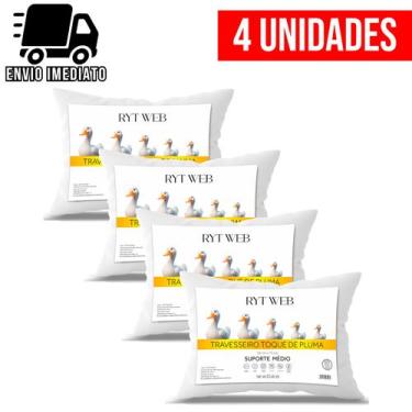 Imagem de Kit 4 Travesseiro Pluma de Ganso Premium Macio Conforto Hotel Luxo Ant