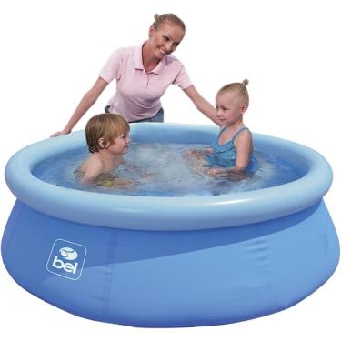 Imagem de Piscina Inflável Bel Life 500L Redonda PVC Tripla Espessura com Anel Inflável e Kit Reparo Azul Belfix