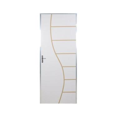 Imagem de Kit Porta de Madeira Decorada 212x95cm com Batente de Aluminio 3,6cm C