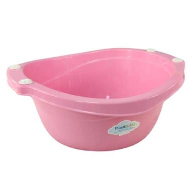 Imagem de Bacia de bebê infantil 14 litros plastibaby rosa azul branco com pegad