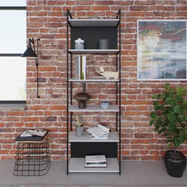Imagem de Estante Alta com 6 Prateleiras 185x60x33cm com Fundo Yon Branco/Preto 