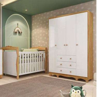 Imagem de Quarto de Bebê com Guarda-Roupa 4 Portas e Berço Minicama 100% MDF Nin