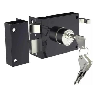 Imagem de Fechadura Sobrepor Tetra Soprano 235 Preta Para Portão Ferro Alumínio 