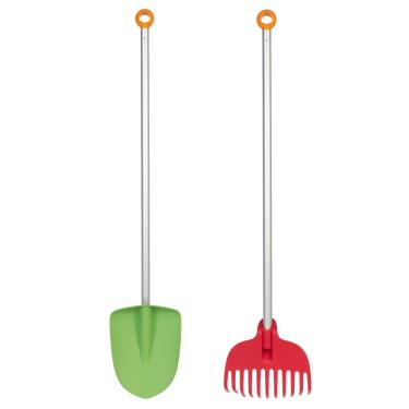 Imagem de Fiskars Conjunto de jardim de pá e ancinho essencial para crianças 375400-1002 (2 peças), vermelho/verde