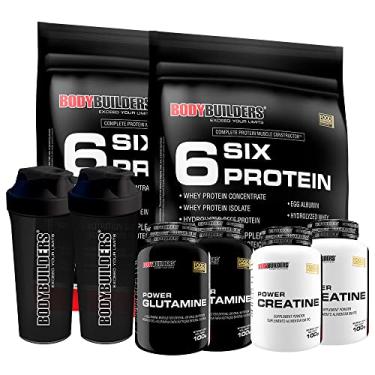 Imagem de KIT 2x Whey 6 Six Protein 900g + 2x Power Glutamina 100g + 2x Power Creatina 100g + 2x Coqueteleira - Bodybuilders Sabor Morango