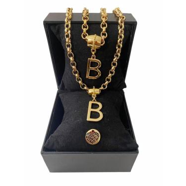 Imagem de Colar + Pulseira Elo Português Grosso 6mm Letra "B"