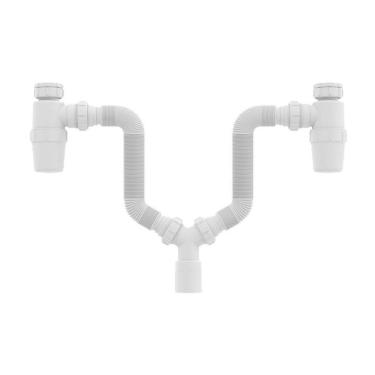 Imagem de Sifão Duplo Sanfonado Extensível Censi com Copo Horizontal Branco