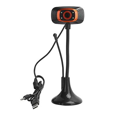 Imagem de Câmera web com microfone, ajuste 640 x 480 com foco manual Webcam de vídeo USB sem drive, câmera com luzes LEDs/base antiderrapante/microfone externo para gravação/chamada/jogos (vermelho)