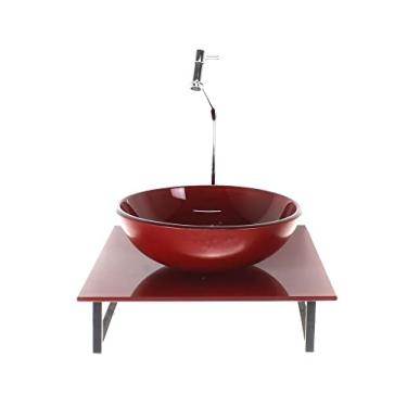 Imagem de KIT CUBA DE VIDRO REDONDA 10MM COM TAMPO DE VIDRO 40CM X 40CM VERMELHO CEREJA FULL E SUPORTE TORNEIRA VALVULA