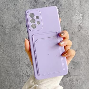 Imagem de Suporte para cartão de silicone slot para telefone de bolso para samsung galaxy a51 a71 a32 a52 a72 a22 4g 5g a50 a30s a20 a30 tampa traseira, roxo, para a52 4g 5g