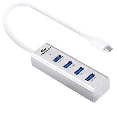 Imagem de Kingwin O hub USB portátil de alumínio com 4 portas vem com a mais recente interface tipo C para dados USB 3.0 compatíveis com ios, dispositivos Android, pen drives USB e outros dispositivos