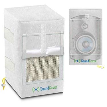 Imagem de 2 capas de alto-falante com proteção UV à prova d'água para alto-falantes ao ar livre com opção de som para Klipsch Kho-7, Polk Atrium 5, Herdio 5,25 e Pyle 5,25 alto-falantes (tamanho máximo: H 10,4 " x L 6,7 " x D 8,3 "), Branco