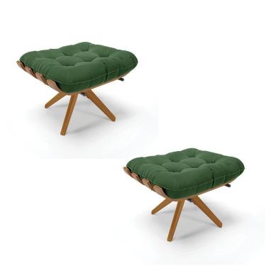Imagem de Kit 02 Puffs Giratório Suede Base Madeira - D`rossi Verde