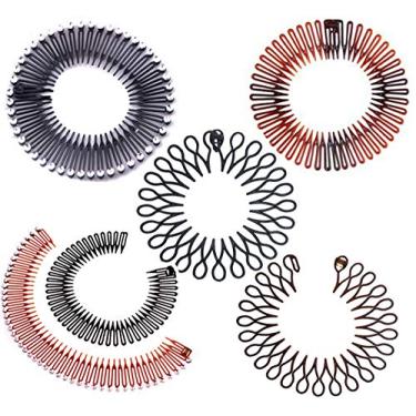 Imagem de 6 pentes de cabelo flexíveis elásticos para cabeça faixa de cabeça de dente feminino com círculo elástico moderno e flexível para cabelo com clipes de cabelo