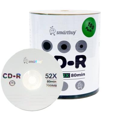 Imagem de Disco multimídia gravável Smartbuy 100 discos 700 MB/80 min 52x CD-R com logotipo em branco