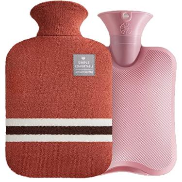 Imagem de Garrafa de água quente com tampa de bolso de mão 2L livre de BPA bolsa de água de PVC material superior bolsa de água quente para dor no pescoço no ombro e pés de mão mais quente compressa quente e terapia fria, vermelho, G