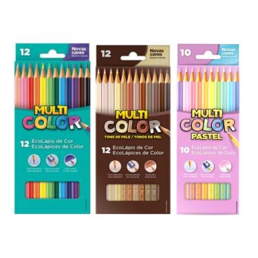 Imagem de Kit Lapis De Cor 34 Cores Multicolor Básicas + Pele + Pastel