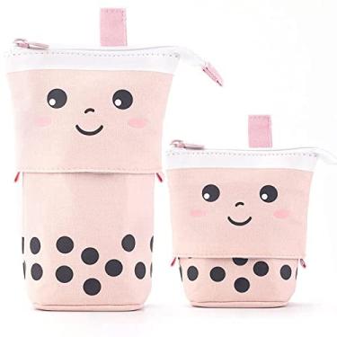 Imagem de Friinder Estojo de papelaria retrátil com porta-lápis fofo para caneta, organizador em pé, ótimo para Natal, ano novo, presente de escritório (rosa), Feliz, Portátil, exclusivo