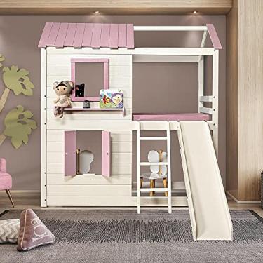 Imagem de Cama Alta Infantil Club House Premium com Escorregador Branco/rosa - Casatema