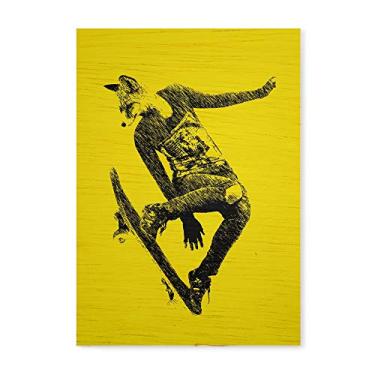 Imagem de Arte Maníacos Quadro Decorativo em Madeira Raposa Skate - 23x16,25cm