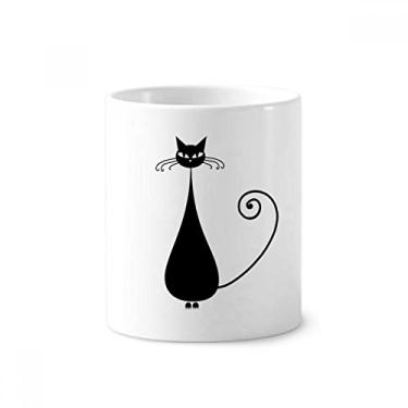 Imagem de Black Cat Sit Halloween Animal Art contorno escova de dentes caneca, suporte de lápis de cerâmica